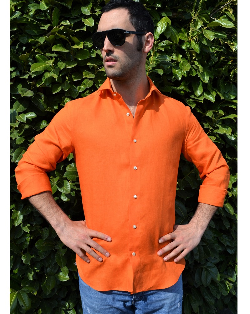 Camicia uomo in 100%  lino arancione - Ghilardi - Vendita e produzione di camicie da uomo dal 1940