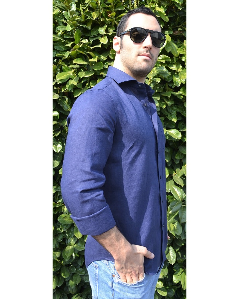 Camicia uomo in 100%  lino blu - Ghilardi - Vendita e produzione di camicie da uomo dal 1940