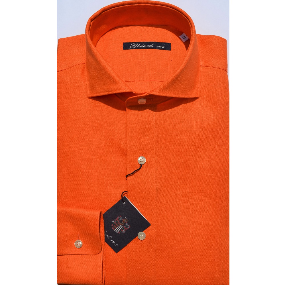 Camicia uomo in 100%  lino arancione - Ghilardi - Vendita e produzione di camicie da uomo dal 1940