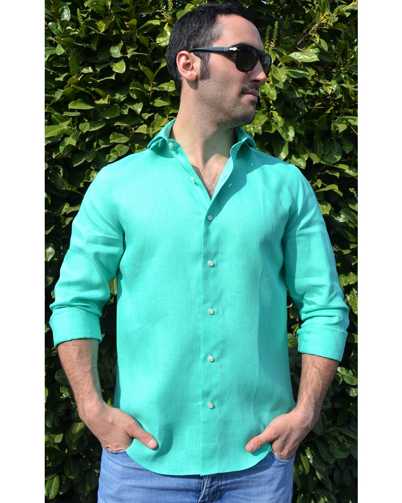 Camicia uomo in 100%  lino verde - Ghilardi - Vendita e produzione di camicie da uomo dal 1940