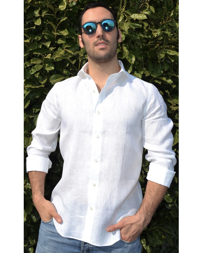 Camicia uomo in 100%  lino bianco - Ghilardi - Vendita e produzione di camicie da uomo dal 1940