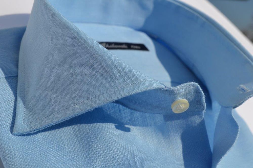 Camicia uomo in 100%  lino azzurro - Ghilardi - Vendita e produzione di camicie da uomo dal 1940