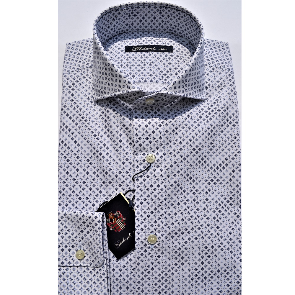 Camicia uomo in microstampa 100% cotone a motivo geometrico - Ghilardi - Vendita e produzione di camicie da uomo dal 1940