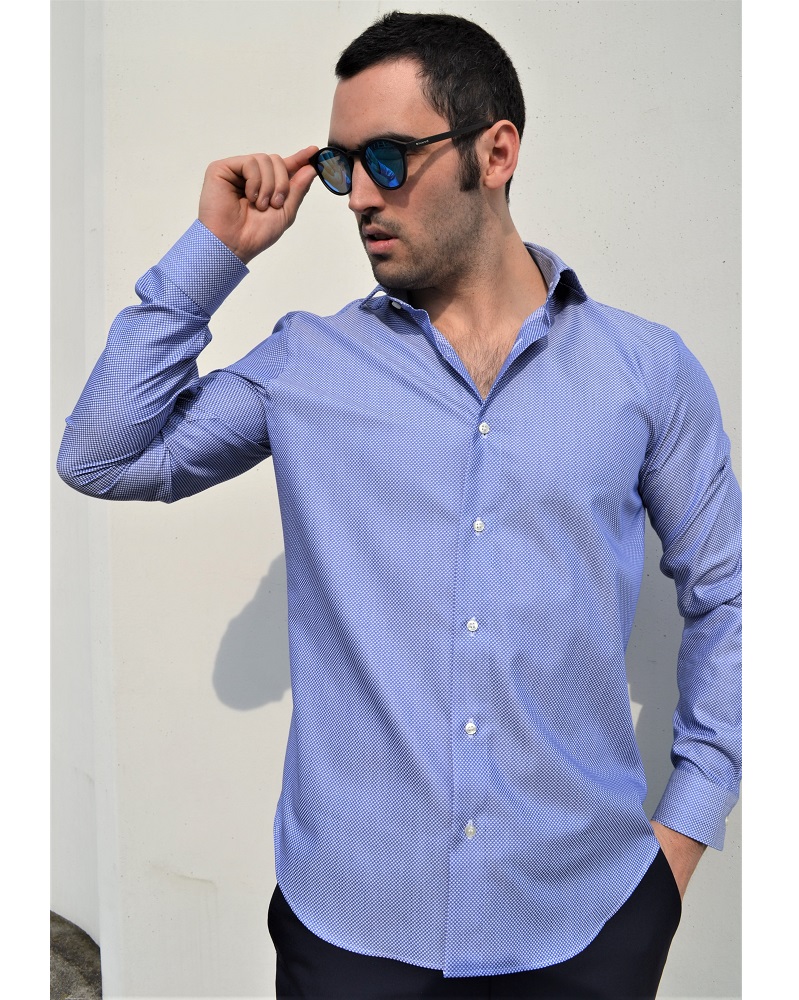 Camicia uomo in 100% cotone microstampa a motivo geometrico - Ghilardi - Vendita e produzione di camicie da uomo dal 1940