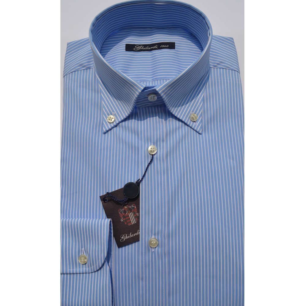 Camicia uomo super stretch rigato bianco e azzurro - Ghilardi - Vendita e produzione di camicie da uomo dal 1940