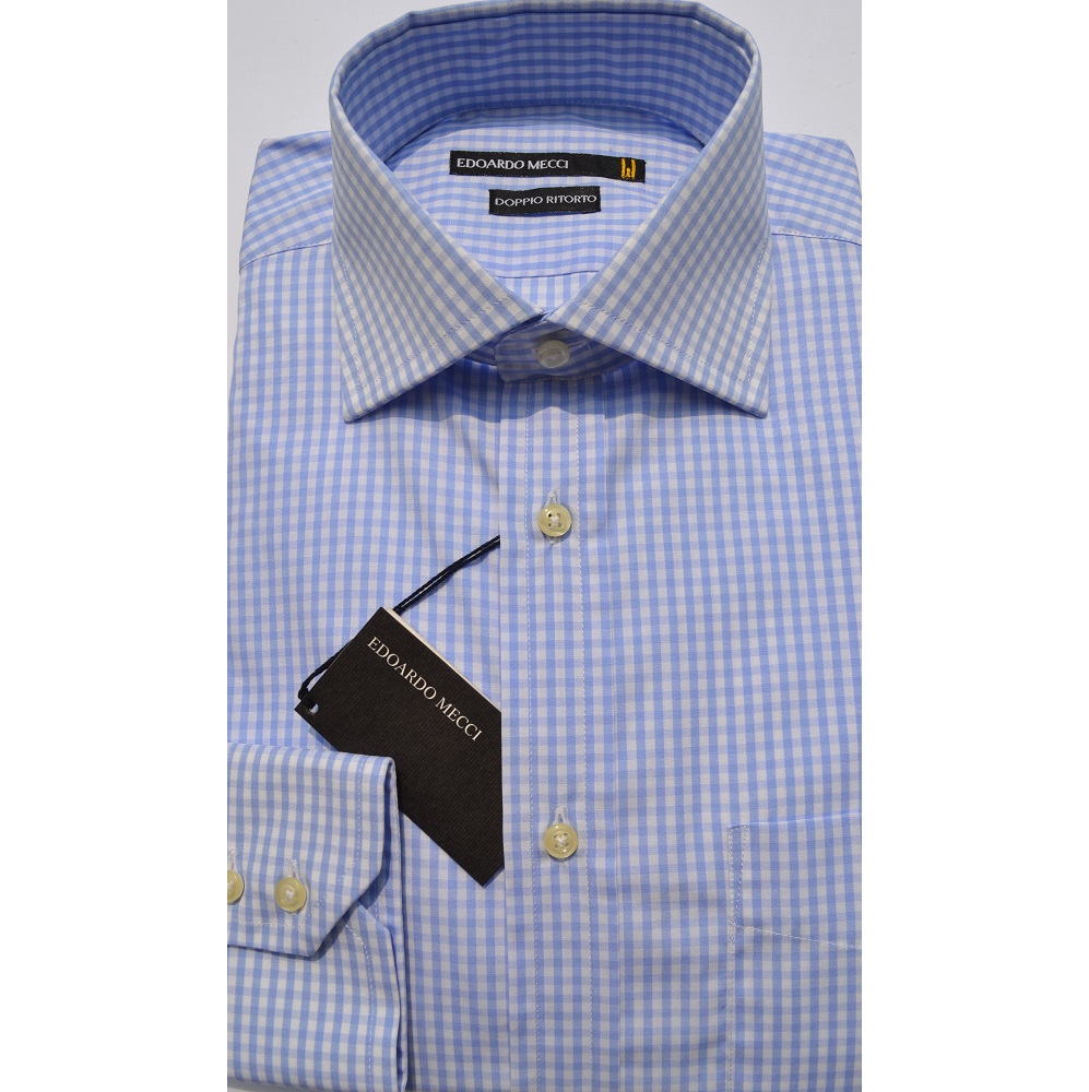 Camicia uomo in 100% cotone doppio ritorto a quadretti vichy azzurro - Ghilardi - Vendita e produzione di camicie da uomo dal 1940
