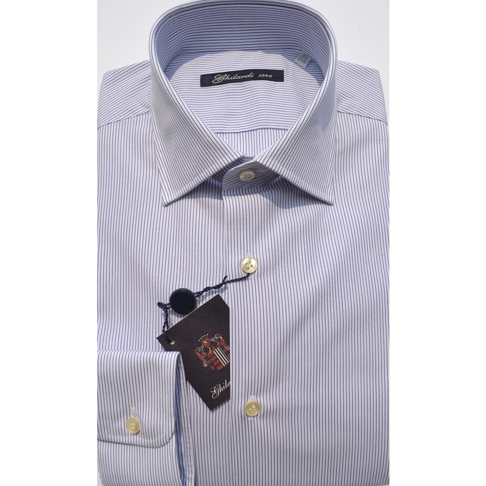 Camicia uomo in 100% cotone di alta qualitÃ  riga sottile blu - Ghilardi - Vendita e produzione di camicie da uomo dal 1940