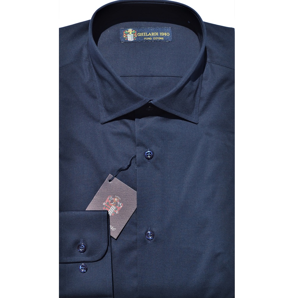 Camicia uomo cotone stretch tinta unita blu - Ghilardi - Vendita e produzione di camicie da uomo dal 1940