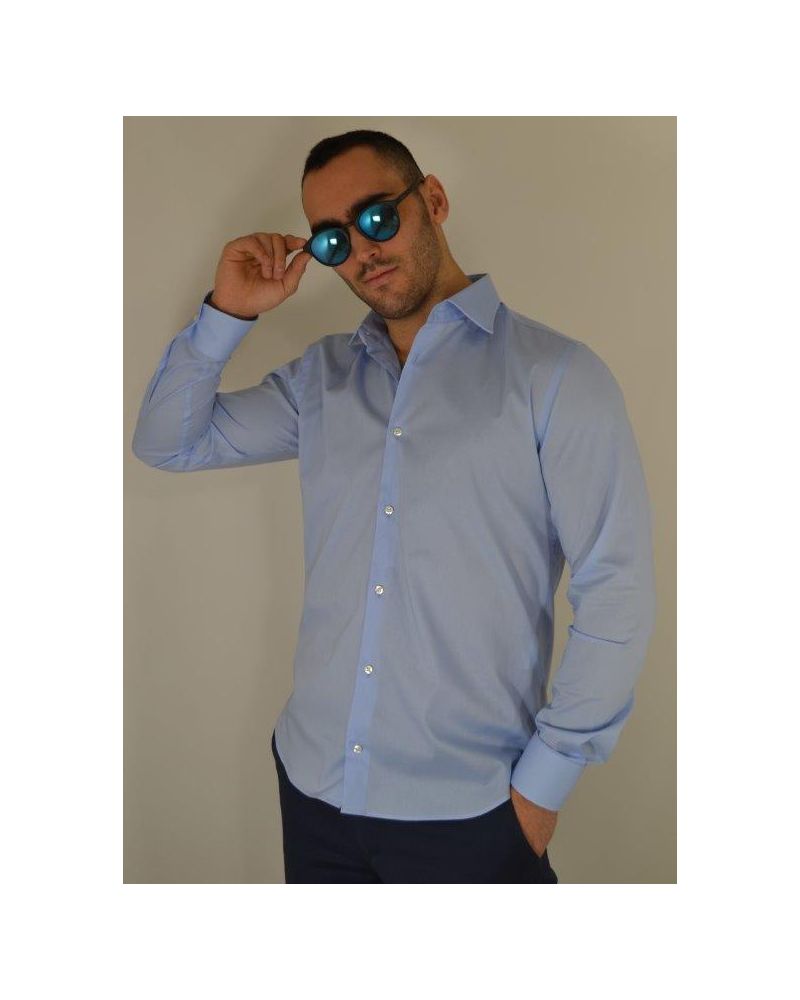 Camicia uomo cotone stretch tinta unita azzurra - Ghilardi - Vendita e produzione di camicie da uomo dal 1940
