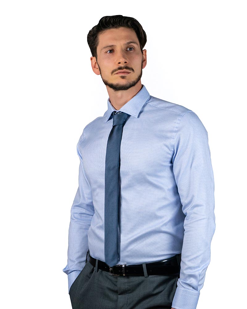 Camicia uomo in 100% cotone doppio ritorto armaturato azzurro - Ghilardi - Vendita e produzione di camicie da uomo dal 1940