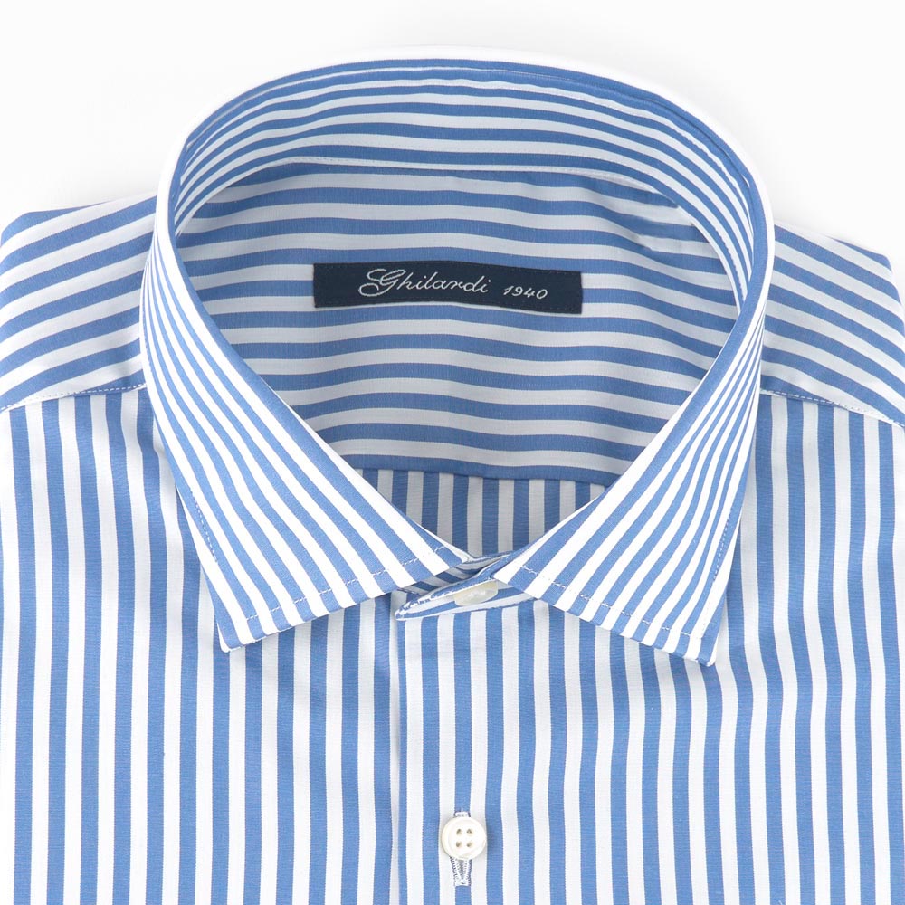 Camicia uomo in popeline finissimo di cotone 100% rigato bianco e blu - Ghilardi - Vendita e produzione di camicie da uomo dal 1940