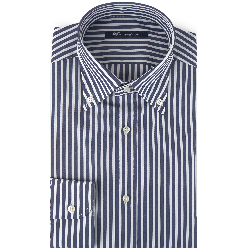 Camicia uomo in popeline finissimo di cotone 100% rigato bianco e navy blu - Ghilardi - Vendita e produzione di camicie da uomo dal 1940