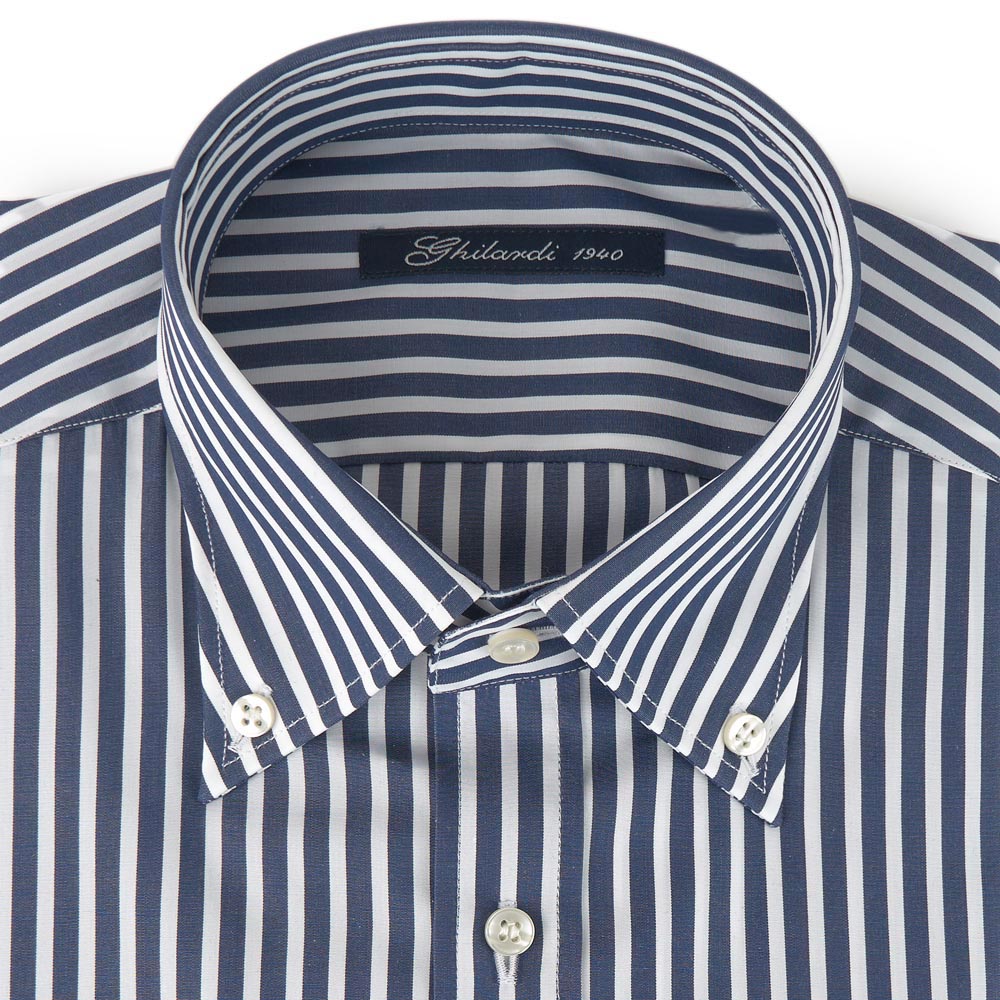 Camicia uomo in popeline finissimo di cotone 100% rigato bianco e navy blu - Ghilardi - Vendita e produzione di camicie da uomo dal 1940