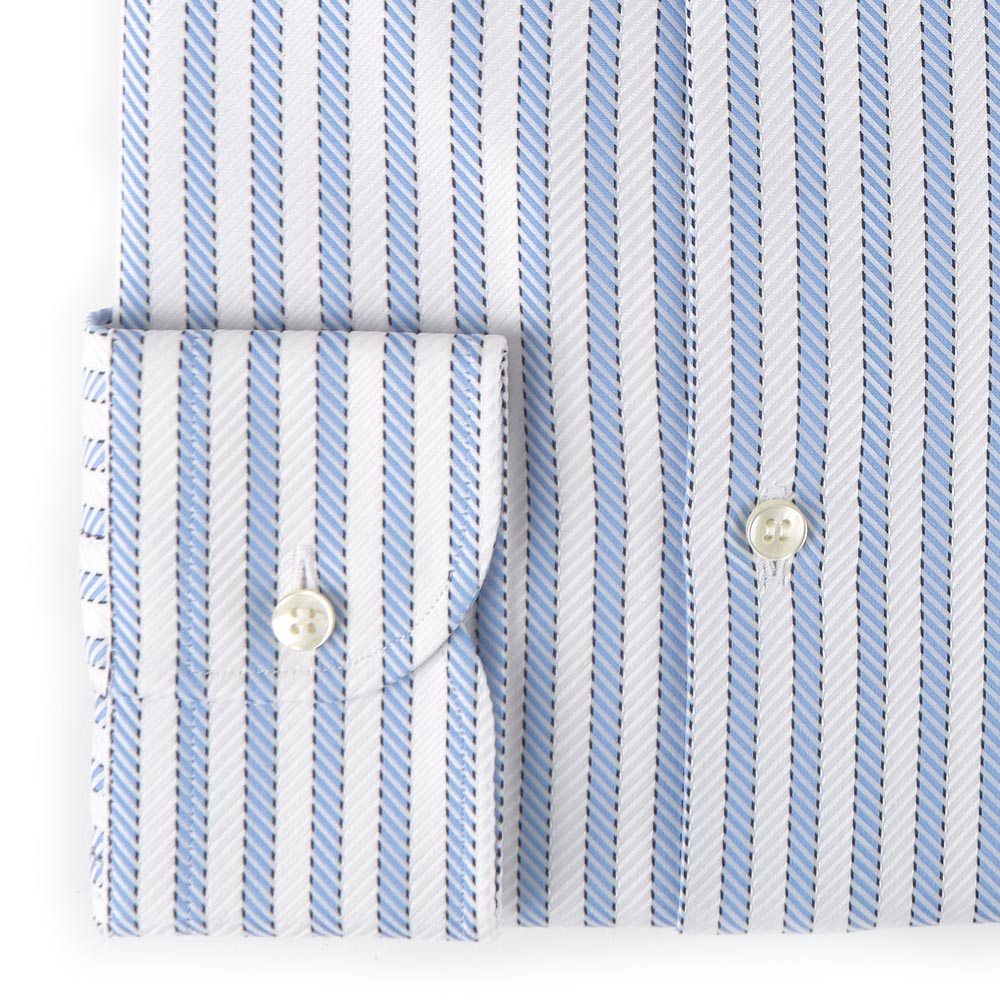 Camicia uomo in 100% cotone doppio ritorto chevron rigato bianco e azzurro - Ghilardi - Vendita e produzione di camicie da uomo dal 1940