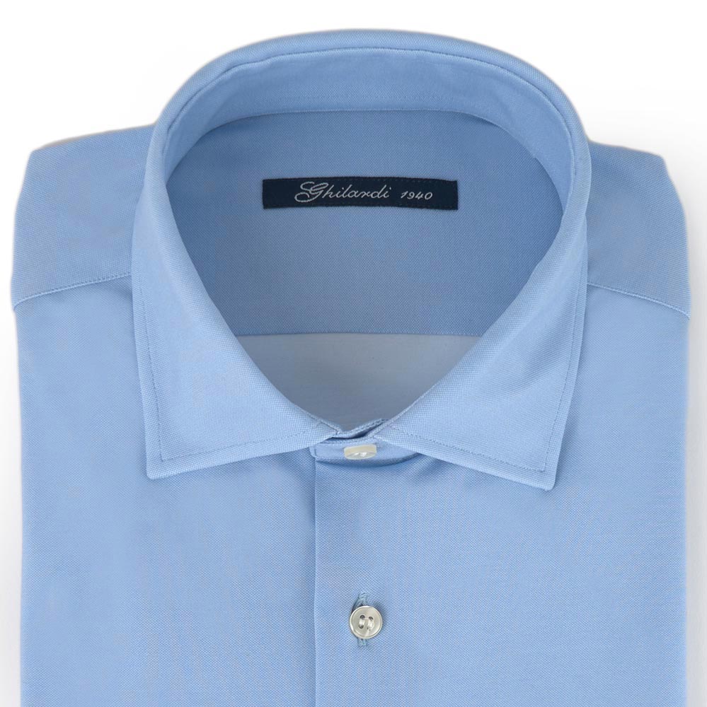 Camicia uomo 4 way stretch falso unito azzurro - Ghilardi - Vendita e produzione di camicie da uomo dal 1940