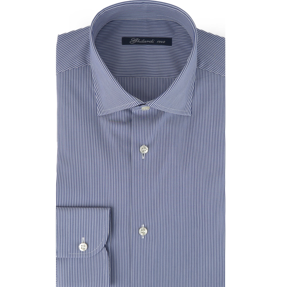 Camicia uomo super stretch fondo blu e riga fine bianca - Ghilardi - Vendita e produzione di camicie da uomo dal 1940
