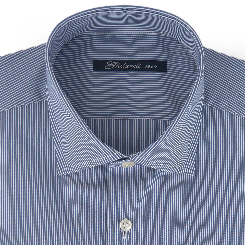 Camicia uomo super stretch fondo blu e riga fine bianca - Ghilardi - Vendita e produzione di camicie da uomo dal 1940