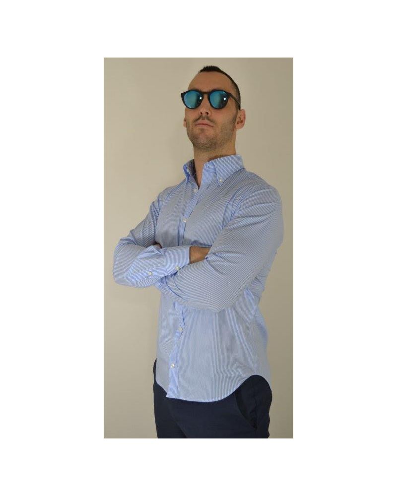 Camicia uomo super stretch rigato bianco e azzurro - Ghilardi - Vendita e produzione di camicie da uomo dal 1940