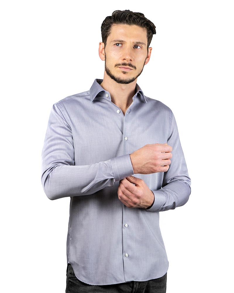 GT1120S10 - Men's shirt in 100% no-iron cotton in gray twill - Ghilardi - Sale and production of men's shirts since 1940