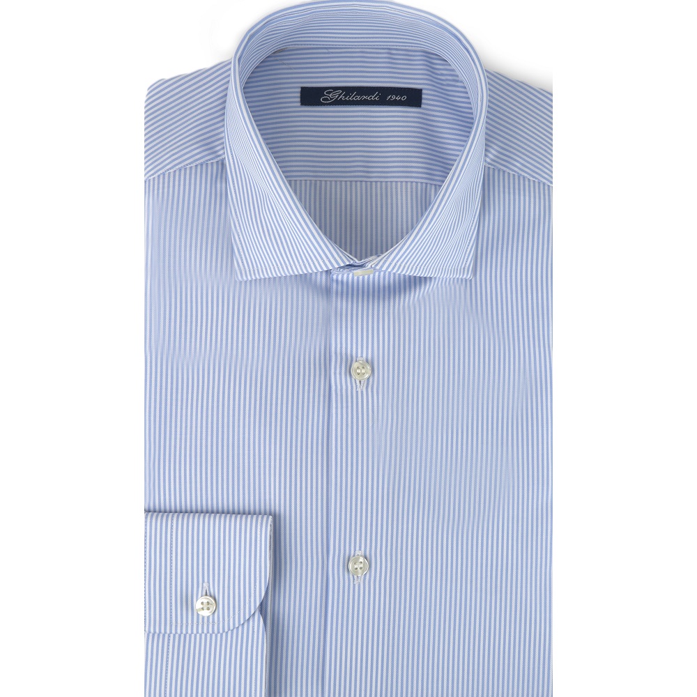 Camicia uomo in 100% cotone no stiro riga bianca e azzurra - Ghilardi - Vendita e produzione di camicie da uomo dal 1940