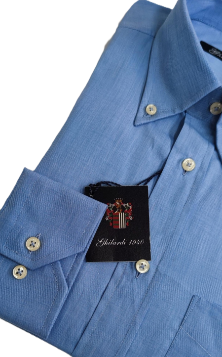Camicia Uomo 100% cotone in Fil a Fil pervinca collo button down - Ghilardi - Vendita e produzione di camicie da uomo dal 1940