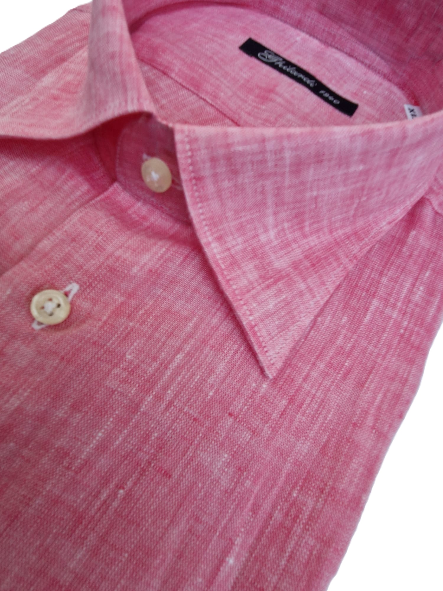GLOUT33 - Men's short-sleeved shirt in 100% fuchsia linen - Ghilardi - Sale and production of men's shirts since 1940