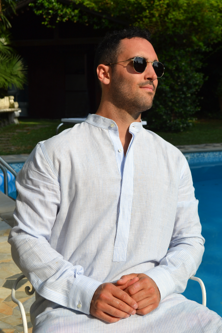 GM0625157 - Men's shirt caftan in 100% striped linen - Ghilardi - Sale and production of men's shirts since 1940