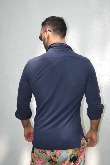 GM0625153 - Men's polo shirt in 100% blue Pique cotton - Ghilardi - Sale and production of men's shirts since 1940