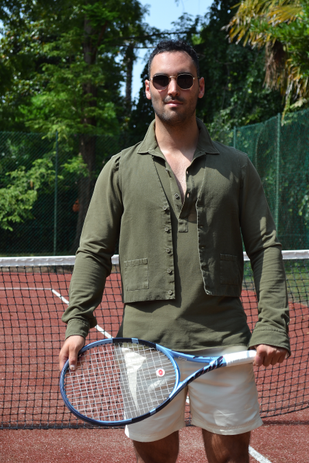 GM0625155 - Men's polo shirt in 100% green Pique cotton - Ghilardi - Sale and production of men's shirts since 1940