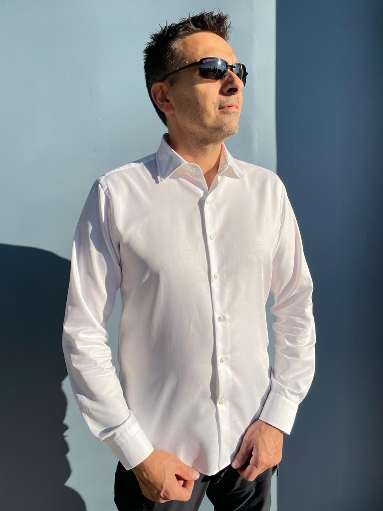 Camicia uomo in 100% cotone no stiro in twill bianco collo italiano - Ghilardi - Vendita e produzione di camicie da uomo dal 1940