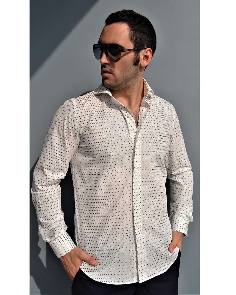 Men's shirt in 100% micro-printed cotton with geometric pattern - Ghilardi - Sale and production of men's shirts since 1940