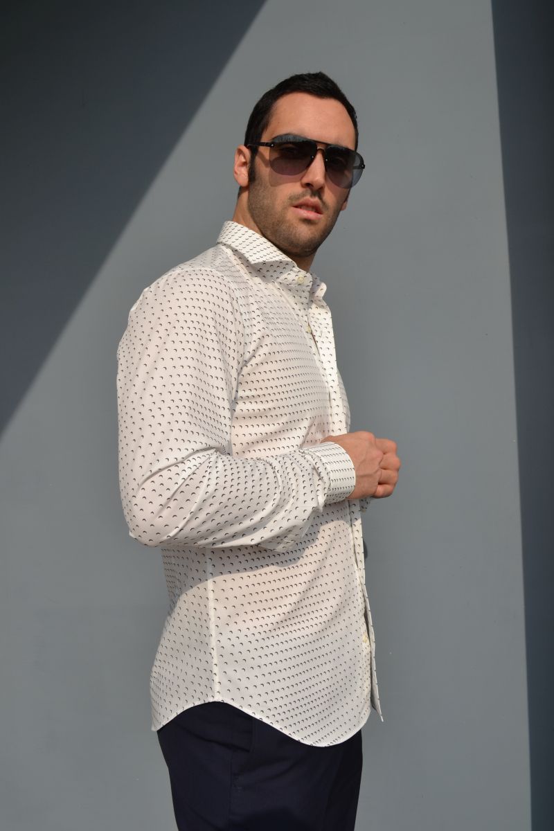 Camicia uomo in 100% cotone microstampa a motivo geometrico - Ghilardi - Vendita e produzione di camicie da uomo dal 1940
