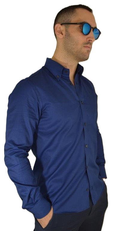 GT1120S12 - Men's shirt in 100% no-iron cotton in blue twill - Ghilardi - Sale and production of men's shirts since 1940