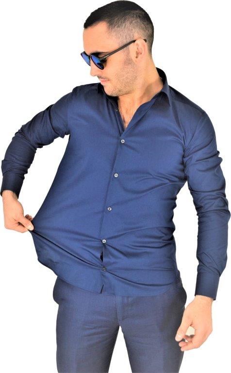 GS1120S4 - Camicia uomo super stretch tinta unita blu - Ghilardi - Vendita e produzione di camicie da uomo dal 1940
