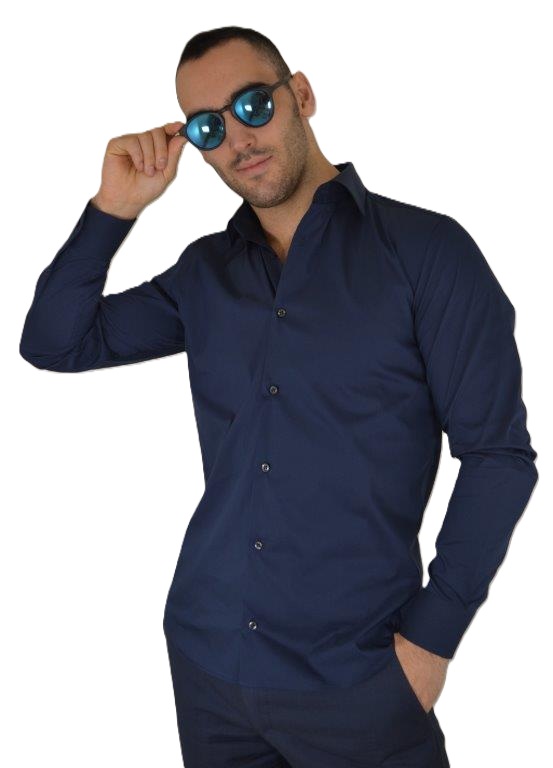 GS1120S4 - Camicia uomo super stretch tinta unita blu - Ghilardi - Vendita e produzione di camicie da uomo dal 1940