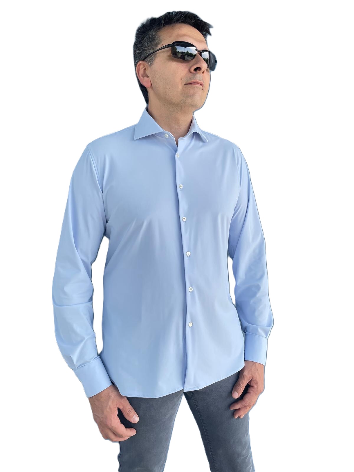 GS0424140 - 4-way stretch solid light blue man shirt - Ghilardi - Sale and production of men's shirts since 1940