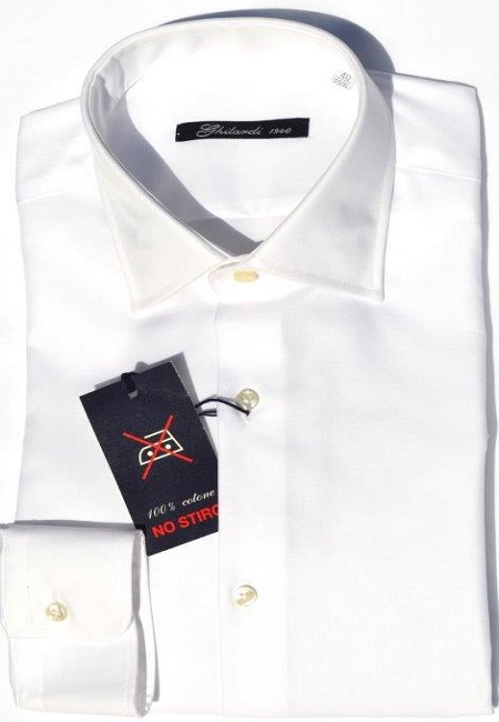 Camicia uomo in 100% cotone no stiro in twill bianco collo italiano - Ghilardi - Vendita e produzione di camicie da uomo dal 1940