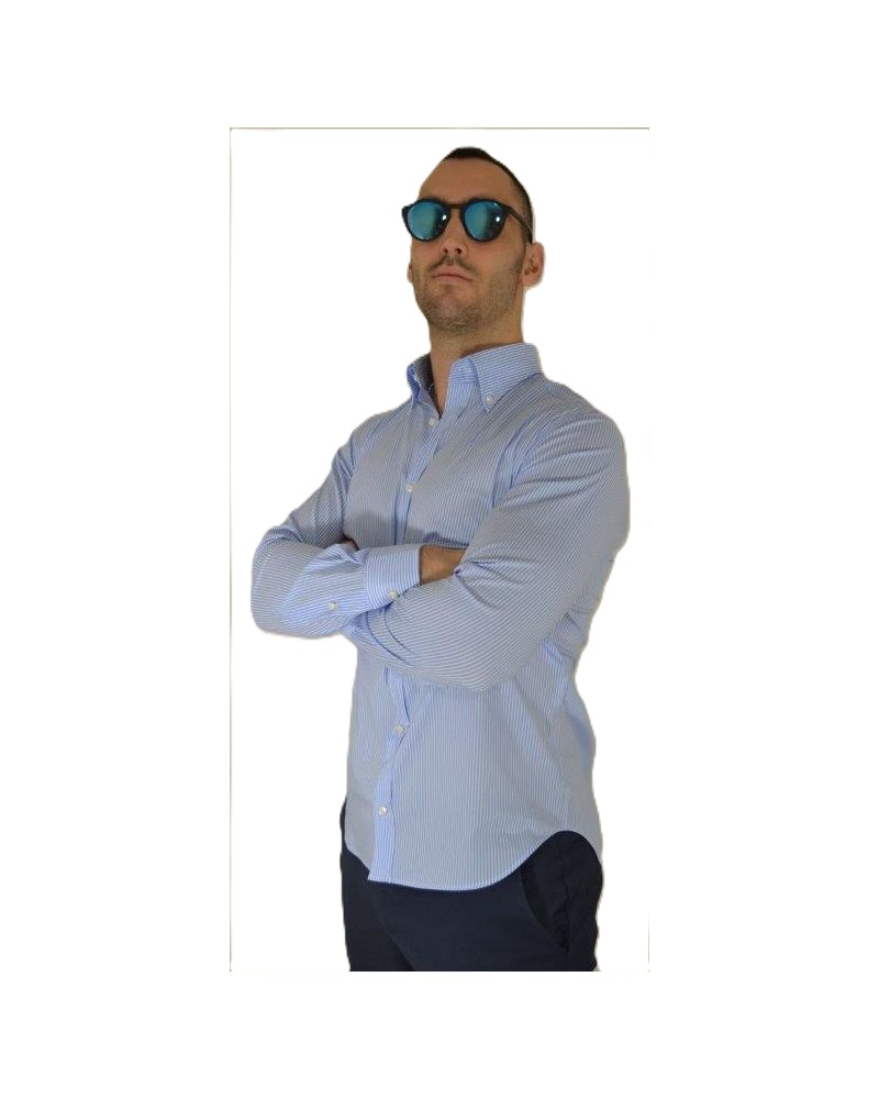 GS1120S3 - Camicia uomo super stretch rigato bianco e azzurro - Ghilardi - Vendita e produzione di camicie da uomo dal 1940