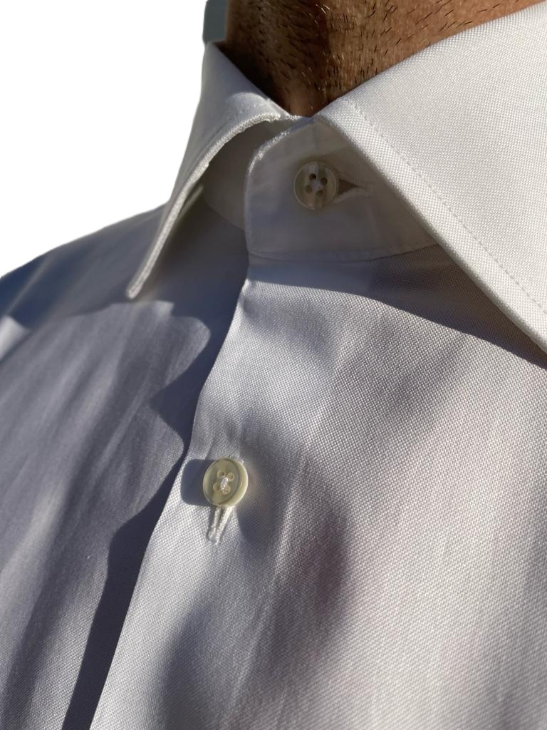 GC1123138 - Men's shirt in 100% double twisted cotton in white Pin Point weave - Ghilardi - Sale and production of men's shirts since 1940