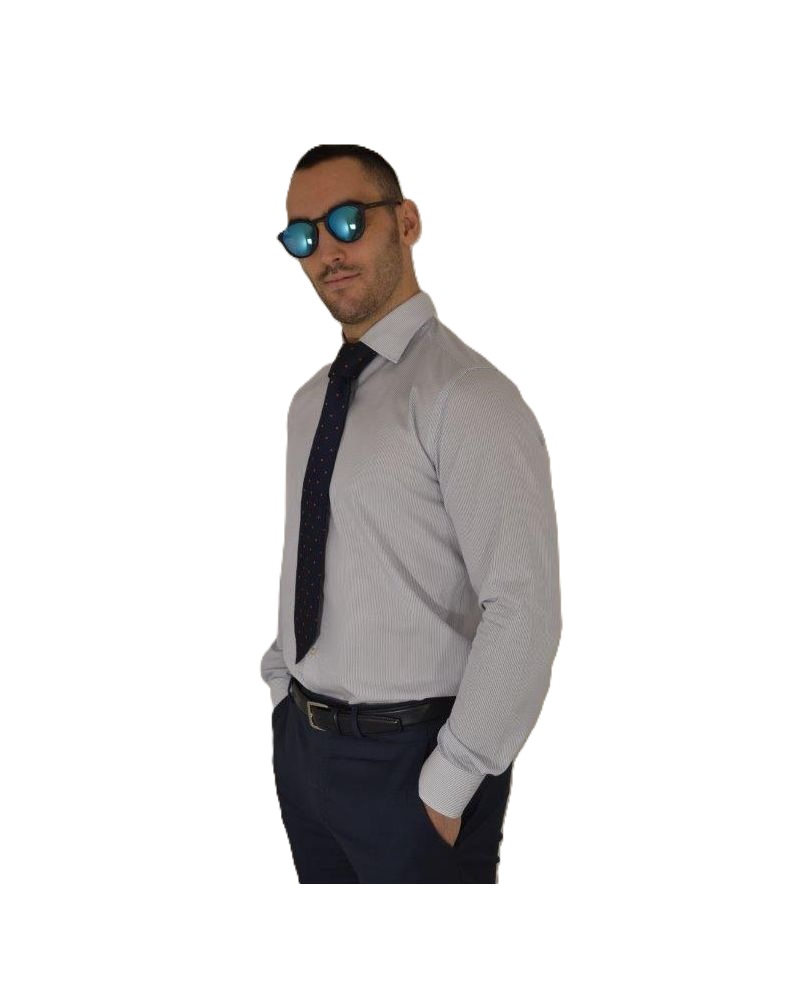 Camicia uomo in 100% cotone di alta qualità riga sottile blu - Ghilardi - Vendita e produzione di camicie da uomo dal 1940