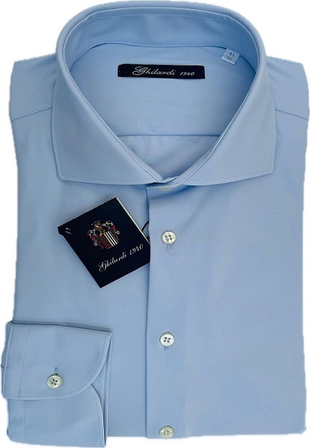 Camicia uomo 4 way stretch unito azzurro - Ghilardi - Vendita e produzione di camicie da uomo dal 1940