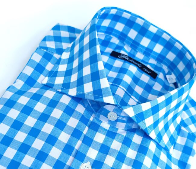 Chemise Homme XACUS 100% Coton - Motif Carreaux Bleu, Coupe Slim