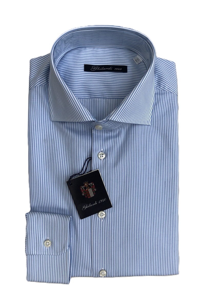 Camicia uomo 100% Cotone Twill Pari Pari Bianco Azzurro - Ghilardi - Vendita e produzione di camicie da uomo dal 1940