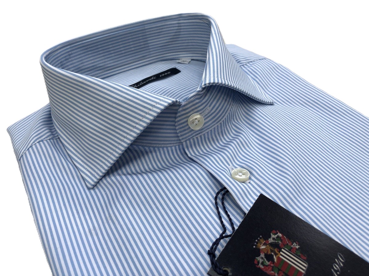 Camicia uomo 100% Cotone Twill Pari Pari Bianco Azzurro - Ghilardi - Vendita e produzione di camicie da uomo dal 1940