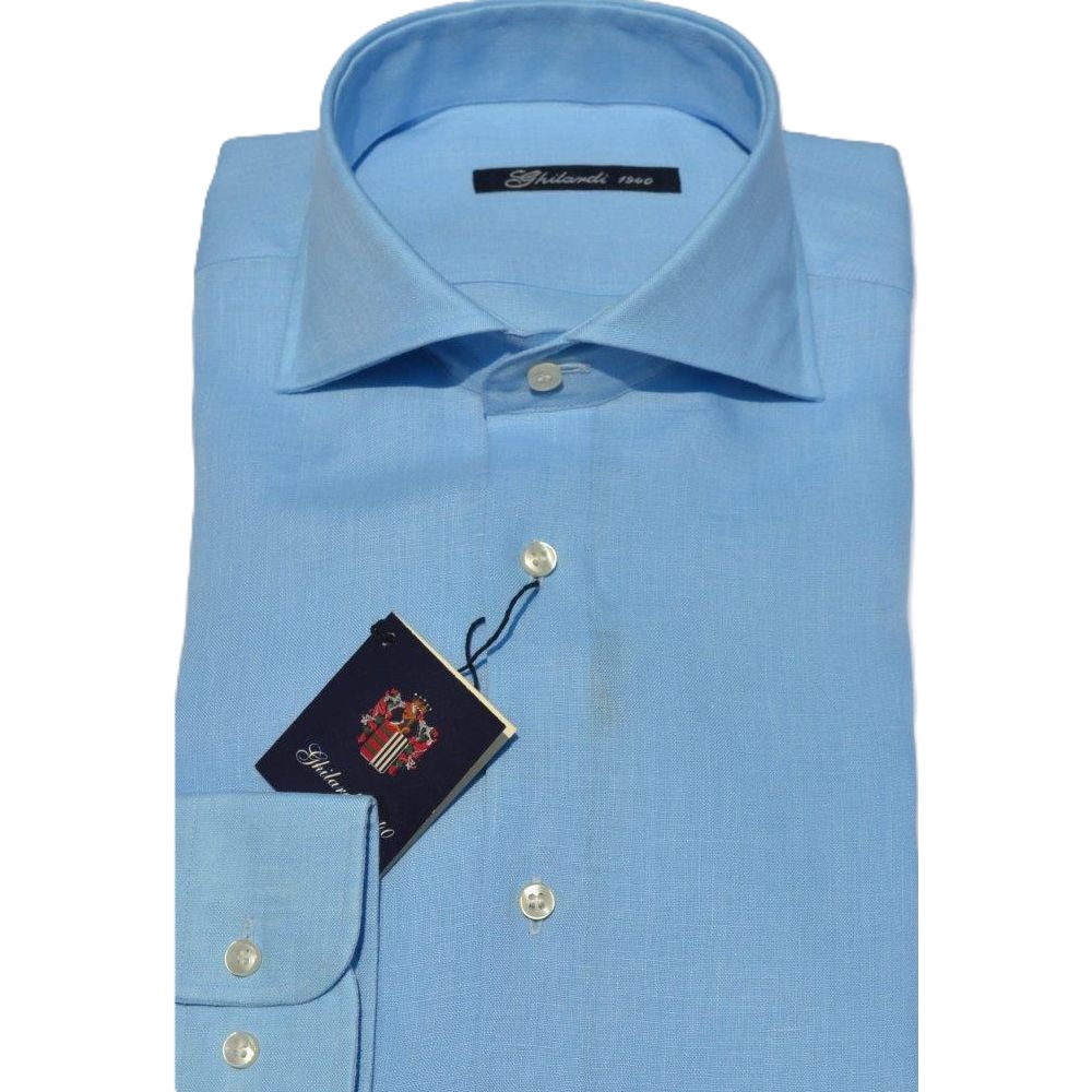 Camicia uomo in 100%  lino azzurro - Ghilardi - Vendita e produzione di camicie da uomo dal 1940