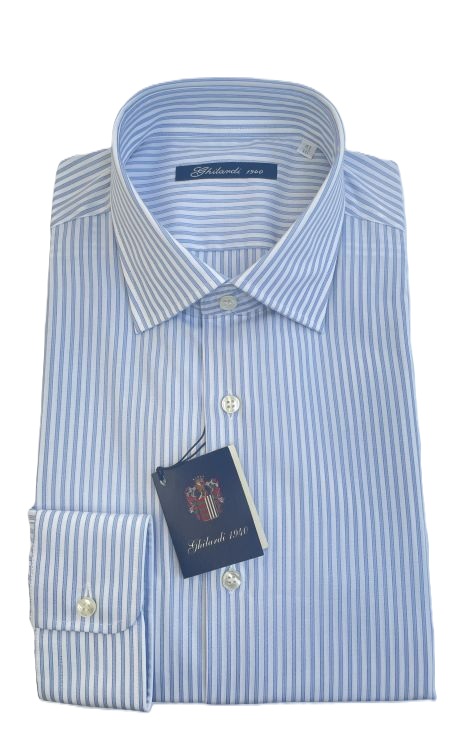 Camicia uomo in 100% cotone di alta qualità a righe azzurre - Ghilardi - Vendita e produzione di camicie da uomo dal 1940