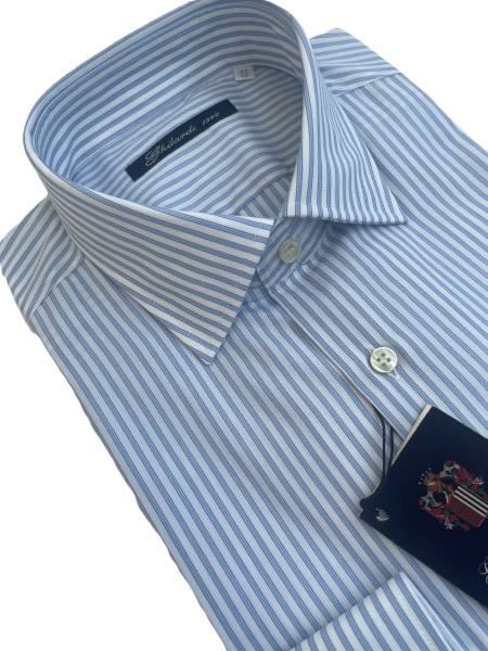 Camicia uomo in 100% cotone di alta qualità a righe azzurre - Ghilardi - Vendita e produzione di camicie da uomo dal 1940