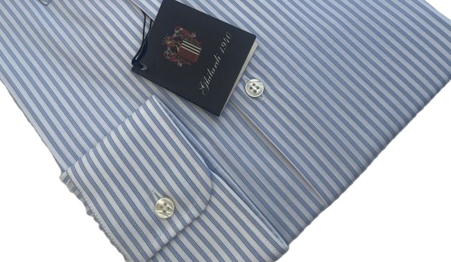 Camicia uomo in 100% cotone di alta qualità a righe azzurre - Ghilardi - Vendita e produzione di camicie da uomo dal 1940