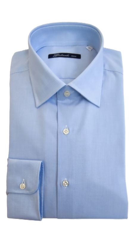 Camicia uomo in popeline di cotone 100% quadrettino azzurro - Ghilardi - Vendita e produzione di camicie da uomo dal 1940