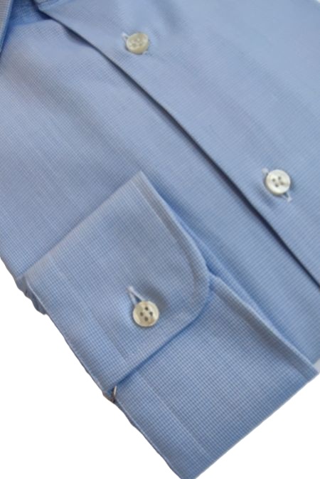 GM0625150 - Men's shirt in 100% cotton poplin with little light blue checks - Ghilardi - Sale and production of men's shirts since 1940